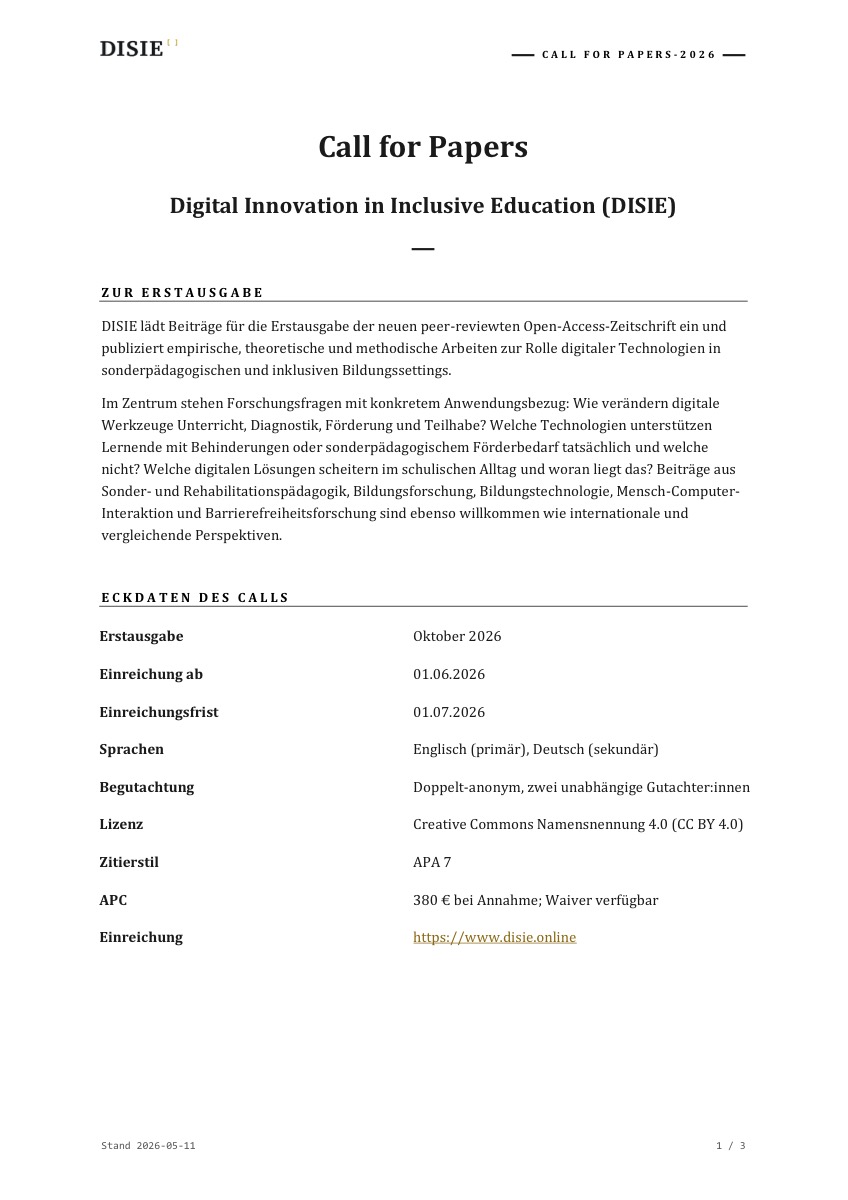 DISIE Call for Papers cover